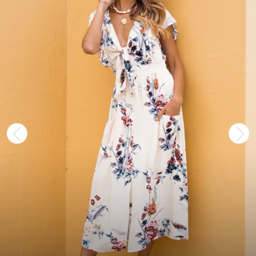 NWT FRONT TIE BUTTON UP DRESS - light pink / beige